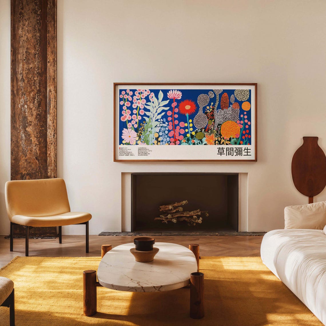 Kusama Inspired Panoramic Blue Wildflower Exhibition Style Poster - Image 2