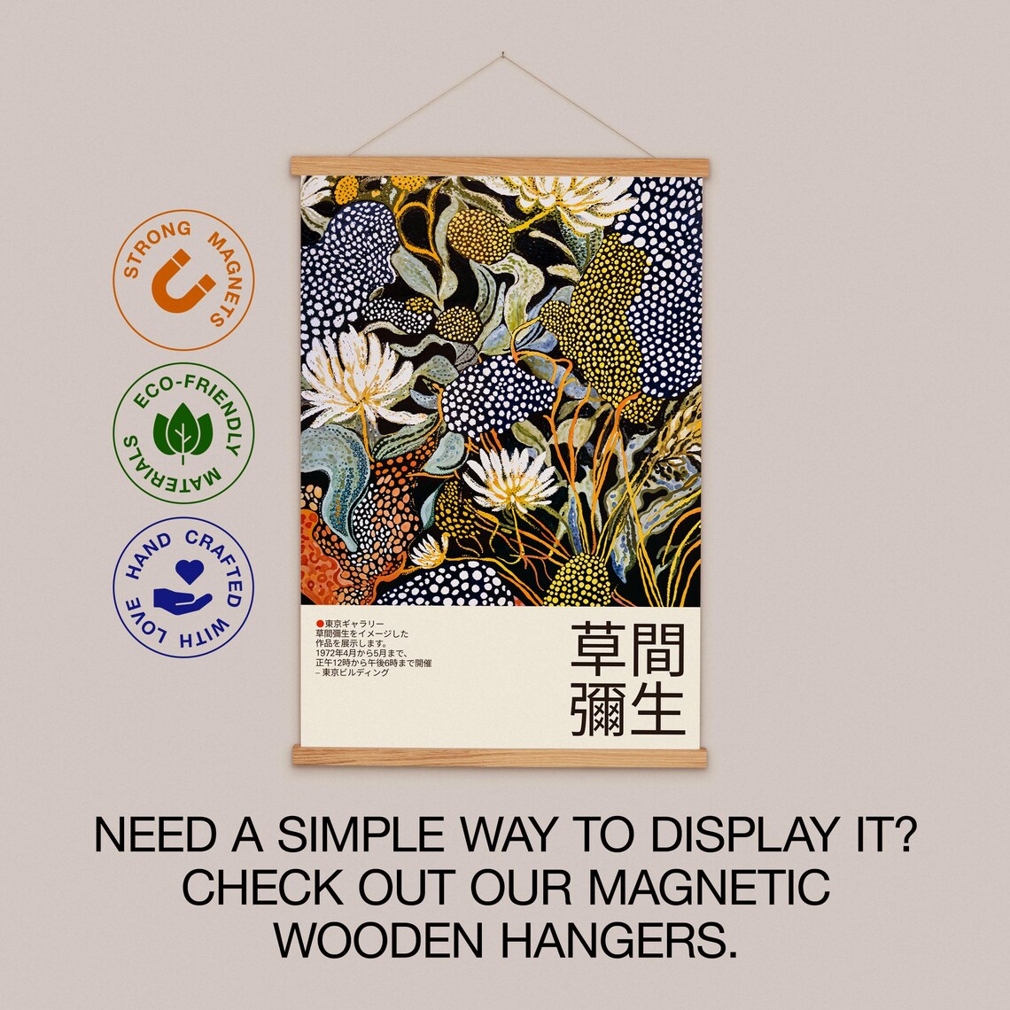 Kusama-Inspired Floral Poster, Japanese Vintage Style - Image 2