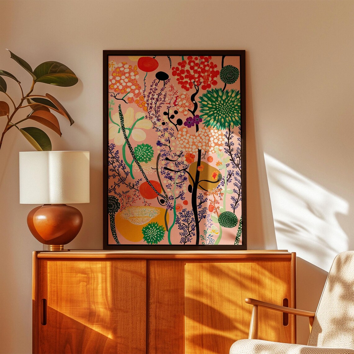 Yayoi Kusama Pink Floral Garden Botanical Meadow Japandi Art Poster - Image 2