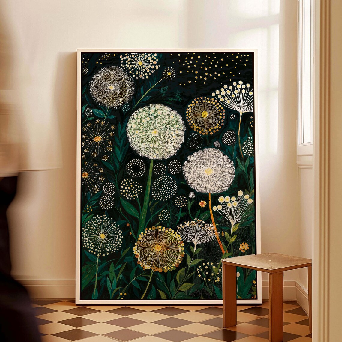 Yayoi Kusama-Inspired Dandelion Art Print, Japandi Floral