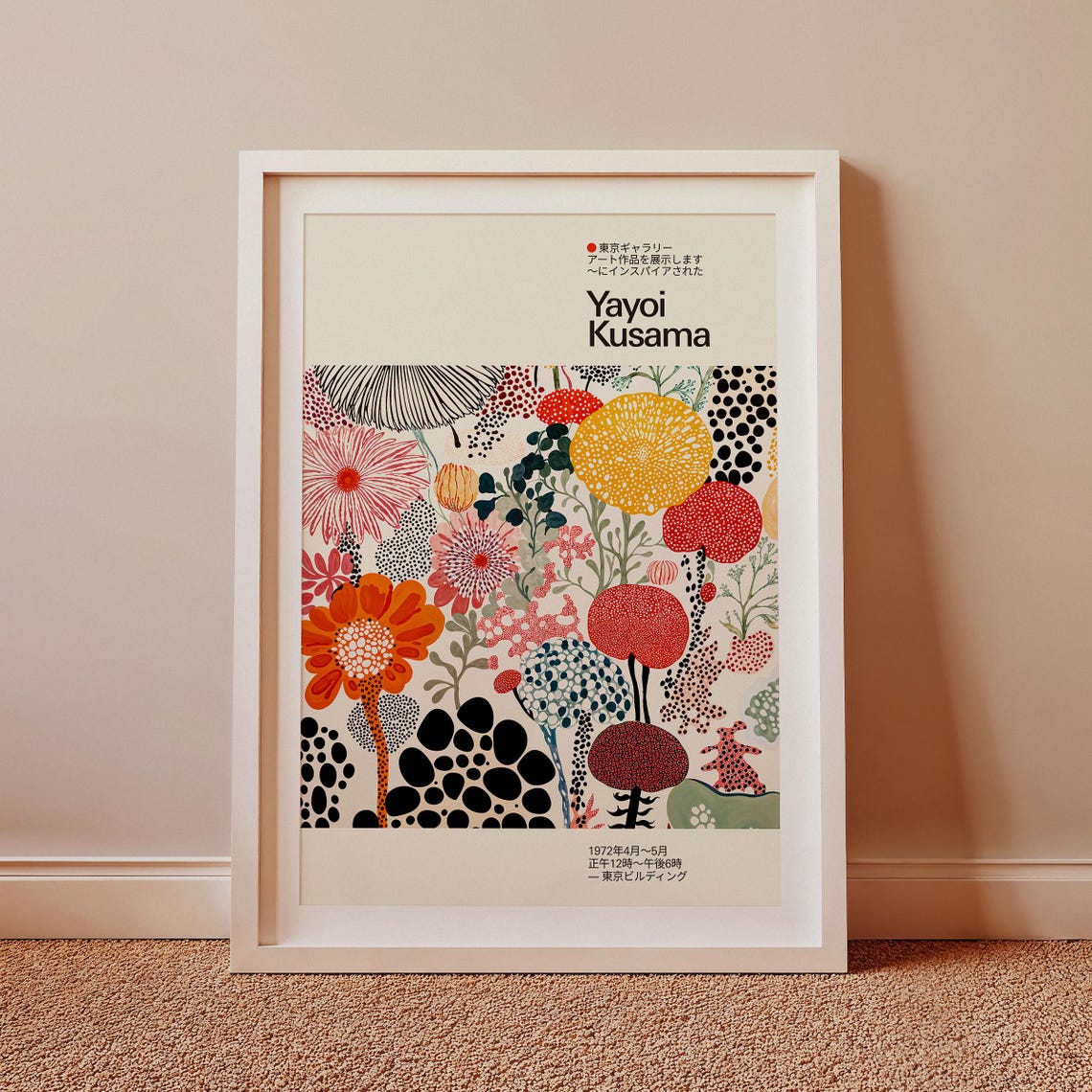 Yayoi Kusama Inspired Orange Bloom Flower Meadow Exhibition Poster