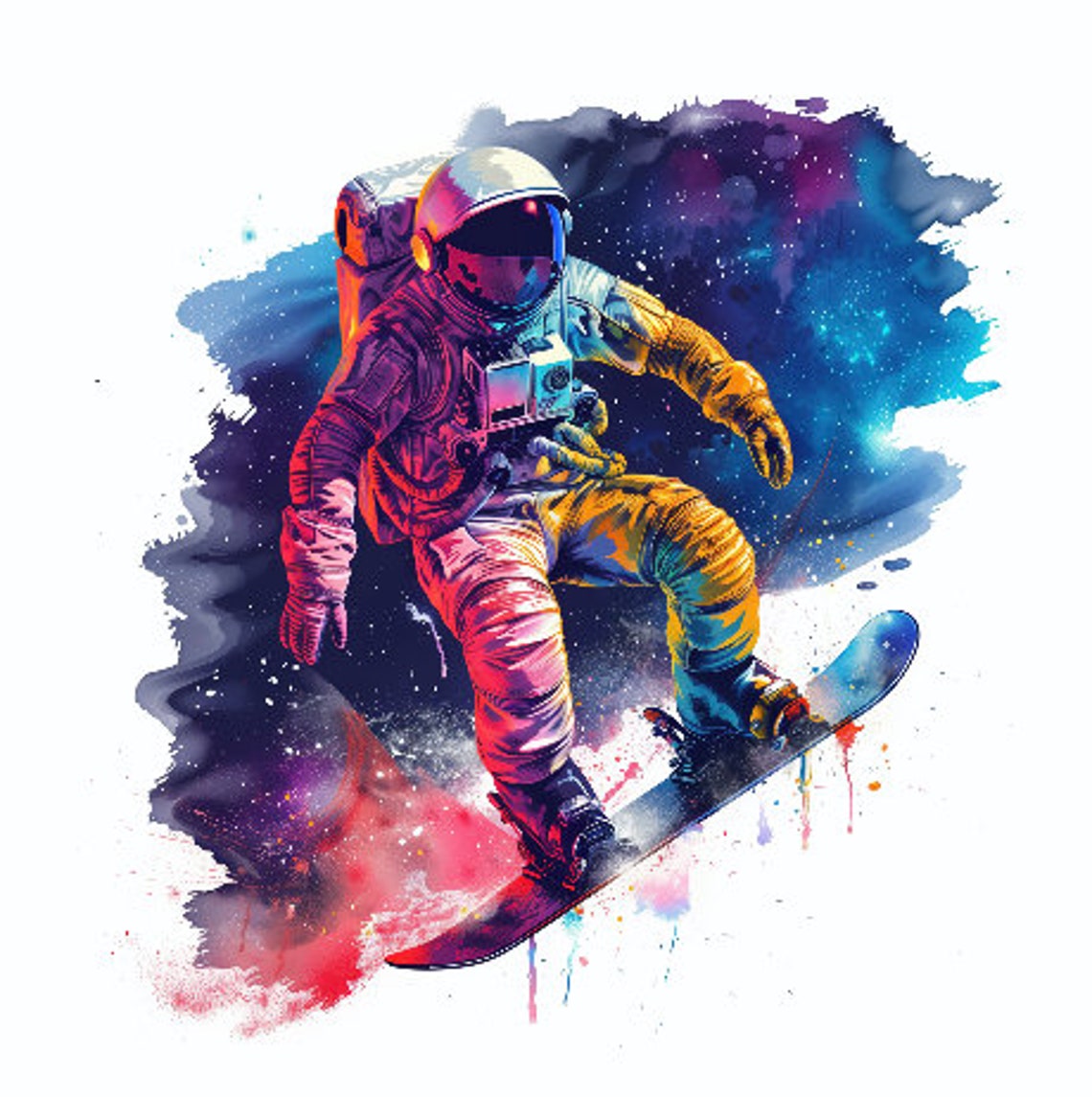 Astronaut Snowboarding Through Galaxy Paint Splash Art Poster - Image 3