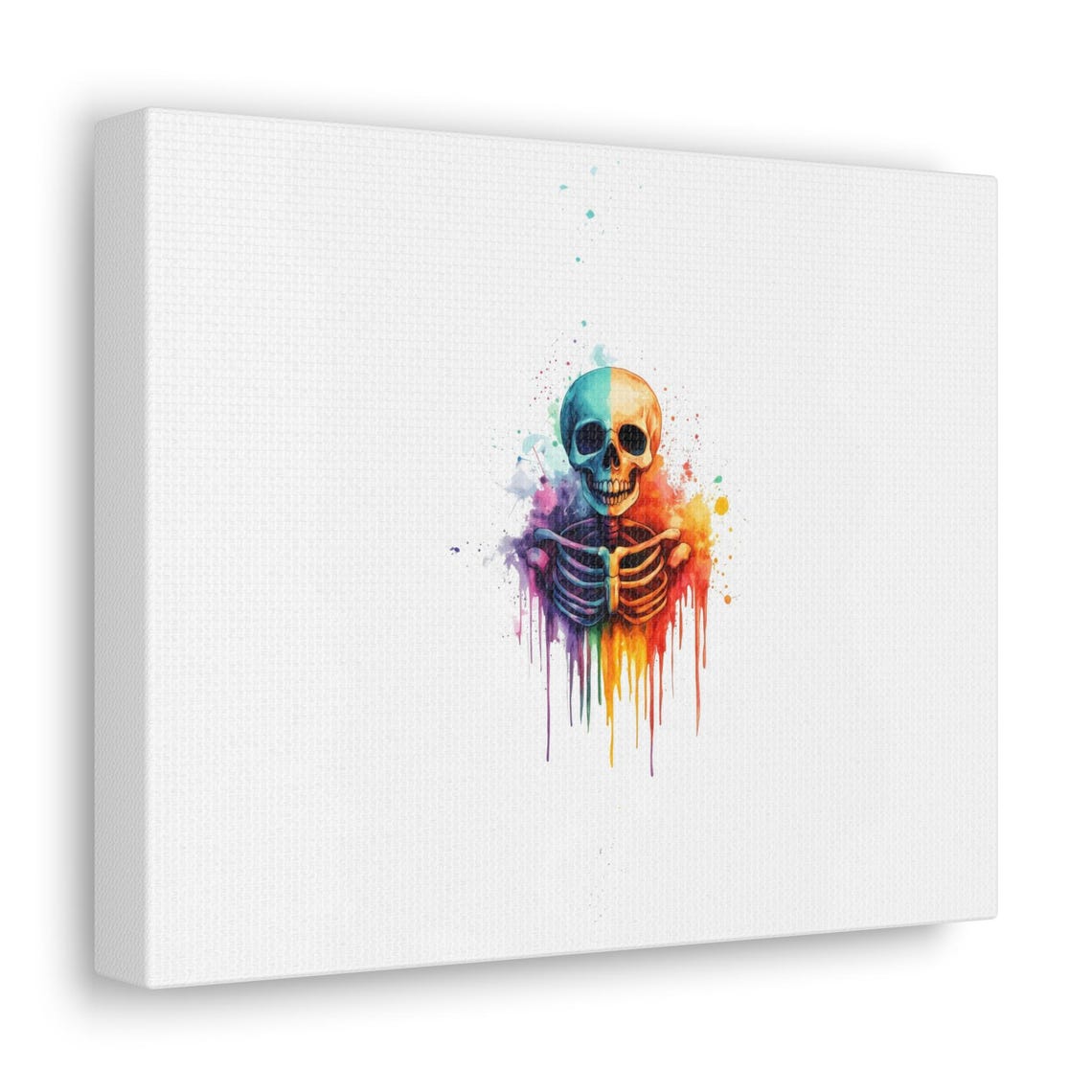 Small Rainbow Skeleton Bust Watercolor Drip Art Party Poster - Image 3