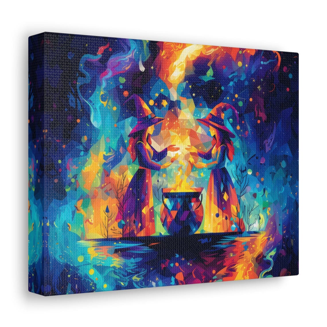 Geometric Witches Brewing Magic Potion Over Cauldron Art Print - Image 3