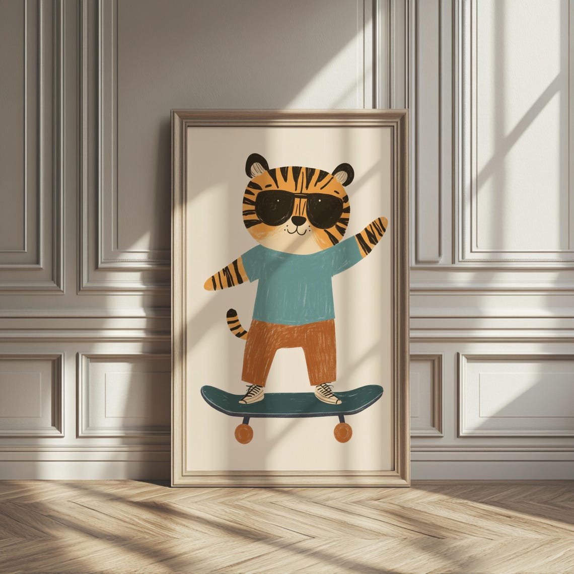 Cool Tiger Cub Riding Skateboard Sunglasses Kids Nursery Poster