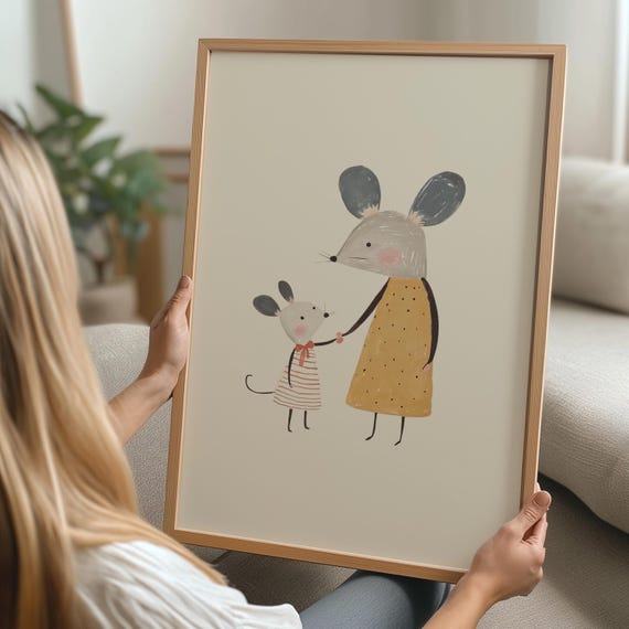 Mouse Nursery Wall Art Whimsical Print For Kids Room Playroom Decor