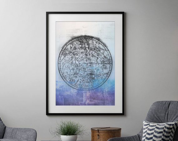 Nautical Map Blue Blend Print Vintage Art Star Chart And White Celestial