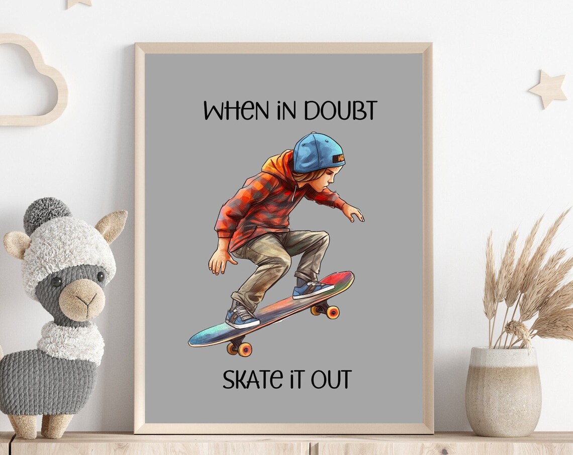 When in Doubt Skate It Out Kid Skateboard Sports Wall Poster