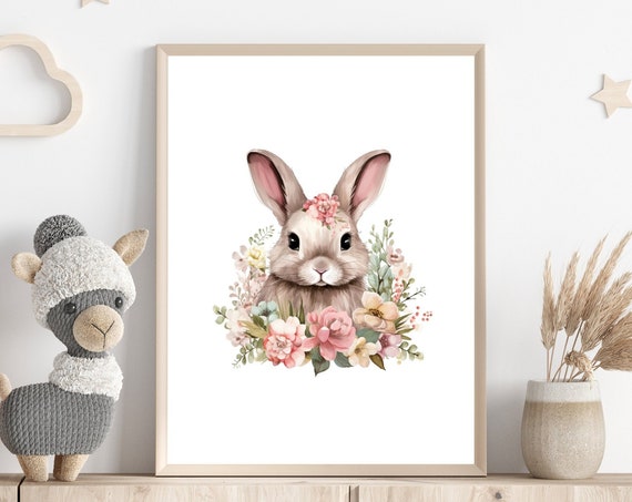 Easter Bunny Art Print Cute Girls Room Wall Art Bunny Nursery Decor Watercolour Animal Print For Kids Room Spring Home Decor