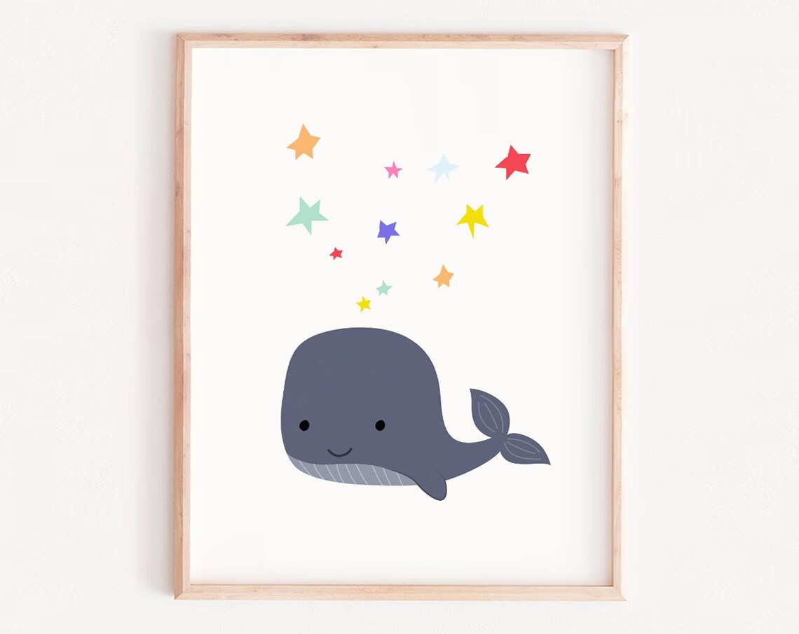 Whale With Stars Art Print, Kids Nursery Decor