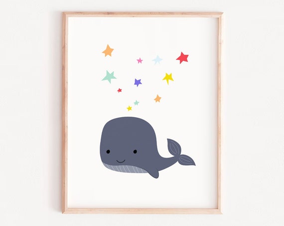 Whale With Stars Art Print, Kids Nursery Decor