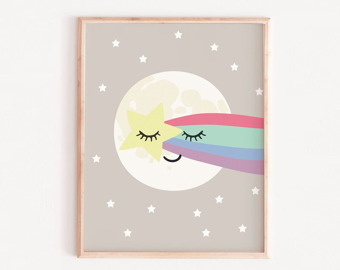 Dream Big Little Girl Moon Star Nursery Art Print