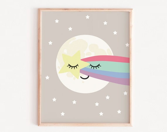 Dream Big Little Girl Moon Star Nursery Art Print