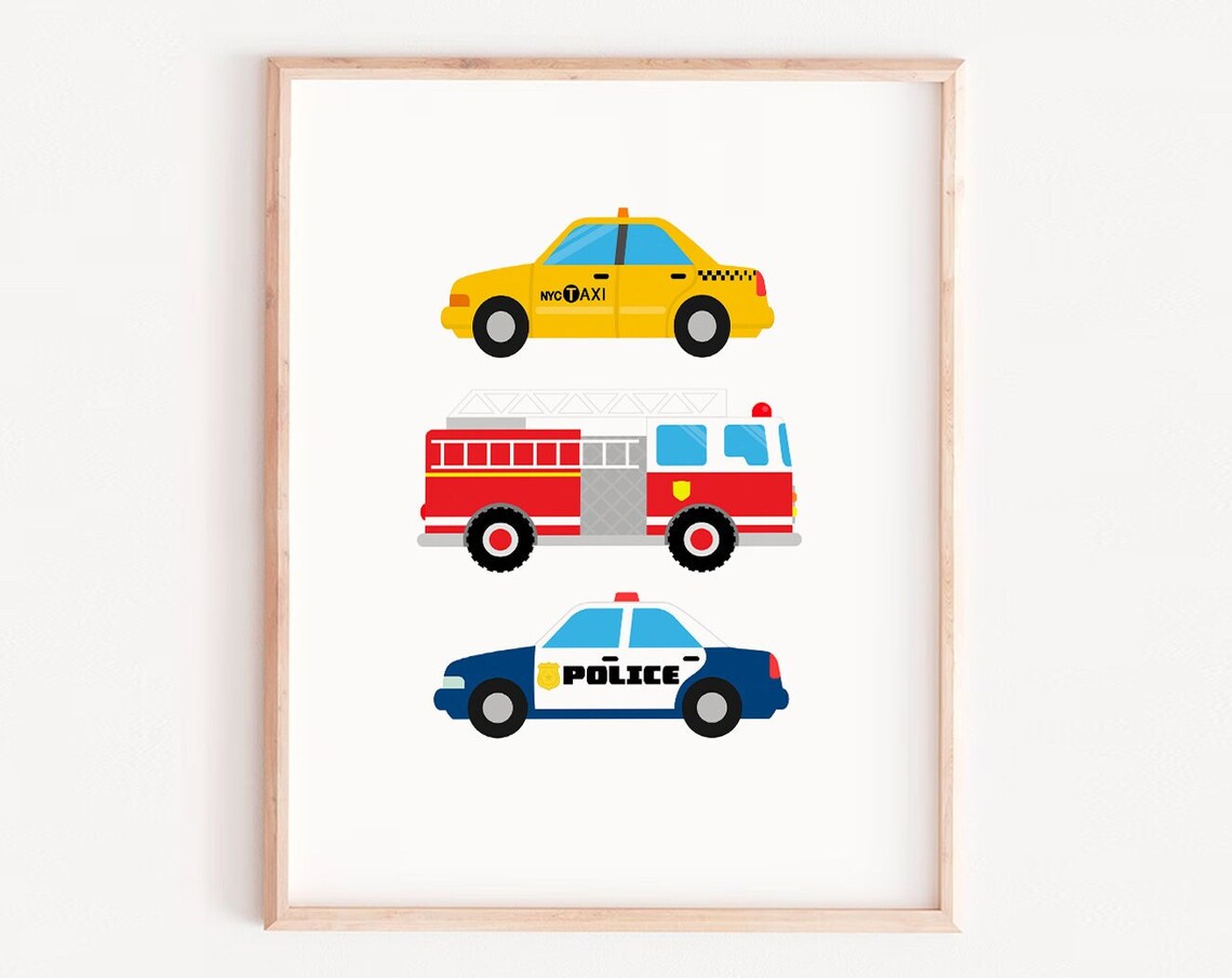 Transport Art Nursery Wall Poster, Boys' Room Decor