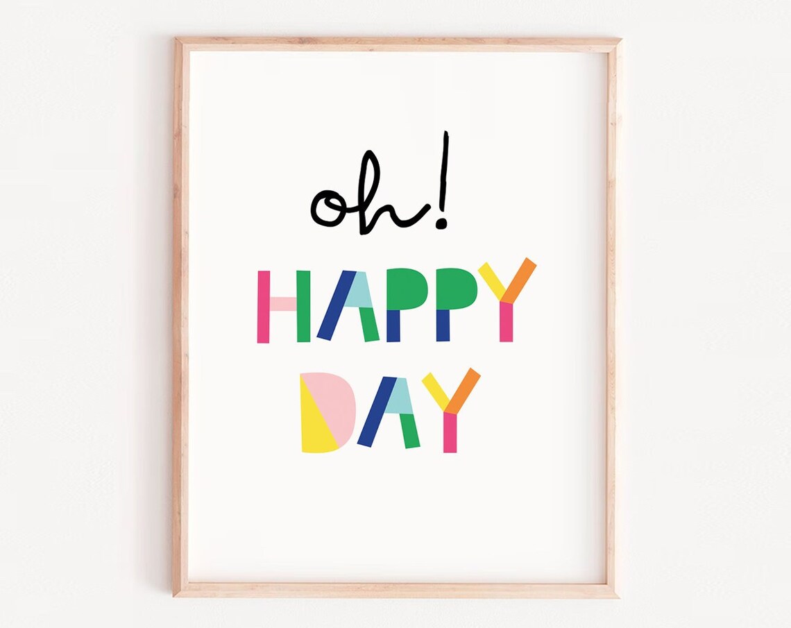Oh Happy Day Colorful Rainbow Block Letters Kids Nursery Wall Art