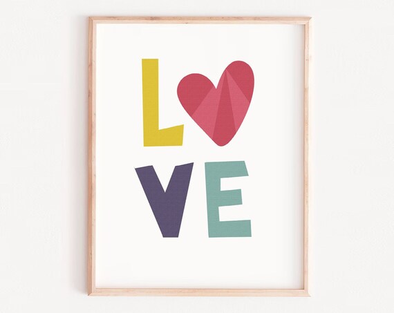 Love Art Print Word Kids Wall Girl Poster Multicolor Nursery Sign Decor