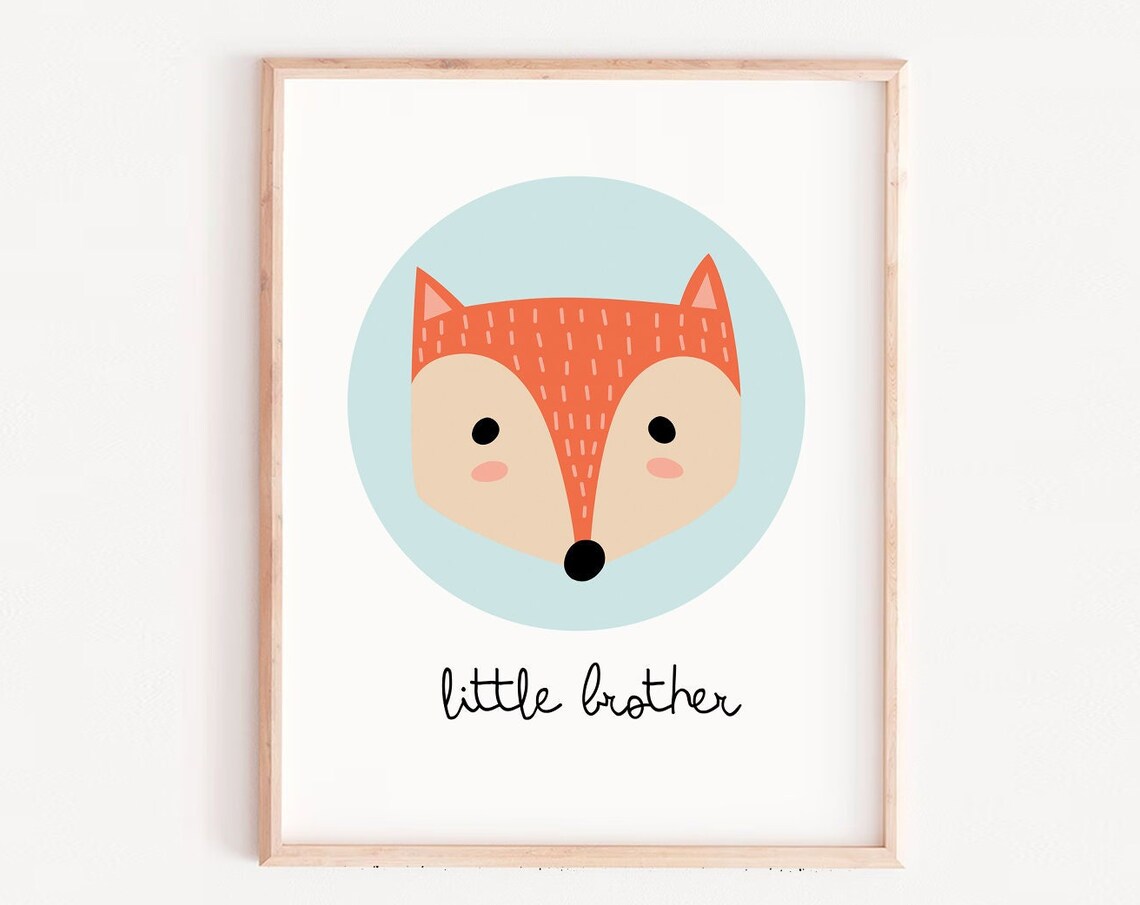 Cute Fox Little Brother Script Quote Nursery Kids Room Decor Poster