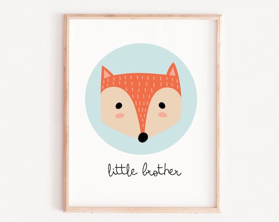 Cute Fox Little Brother Script Quote Nursery Kids Room Decor Poster