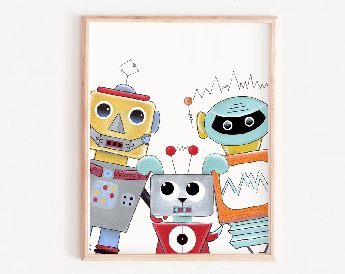 Robots Poster Selfie Robot Nursery Art Print
