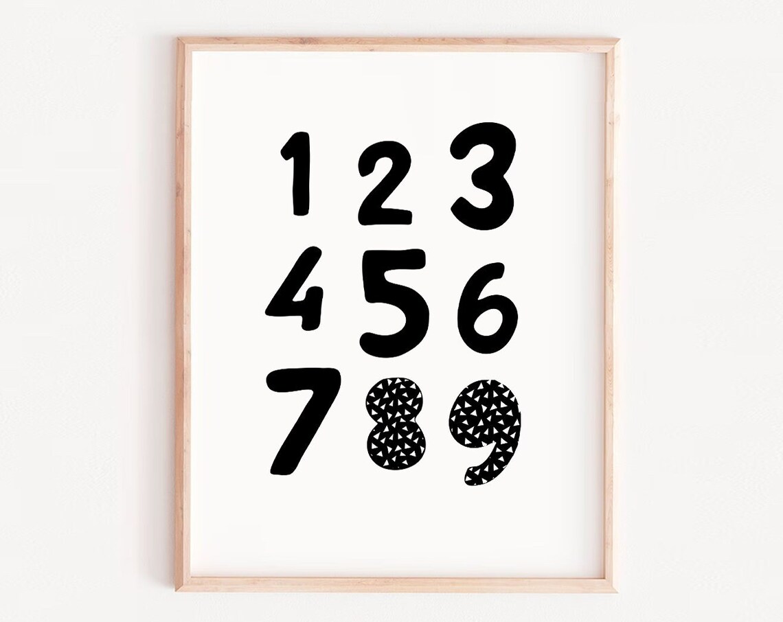 Nursery Numbers Print Art Black White Childrens Kids Children