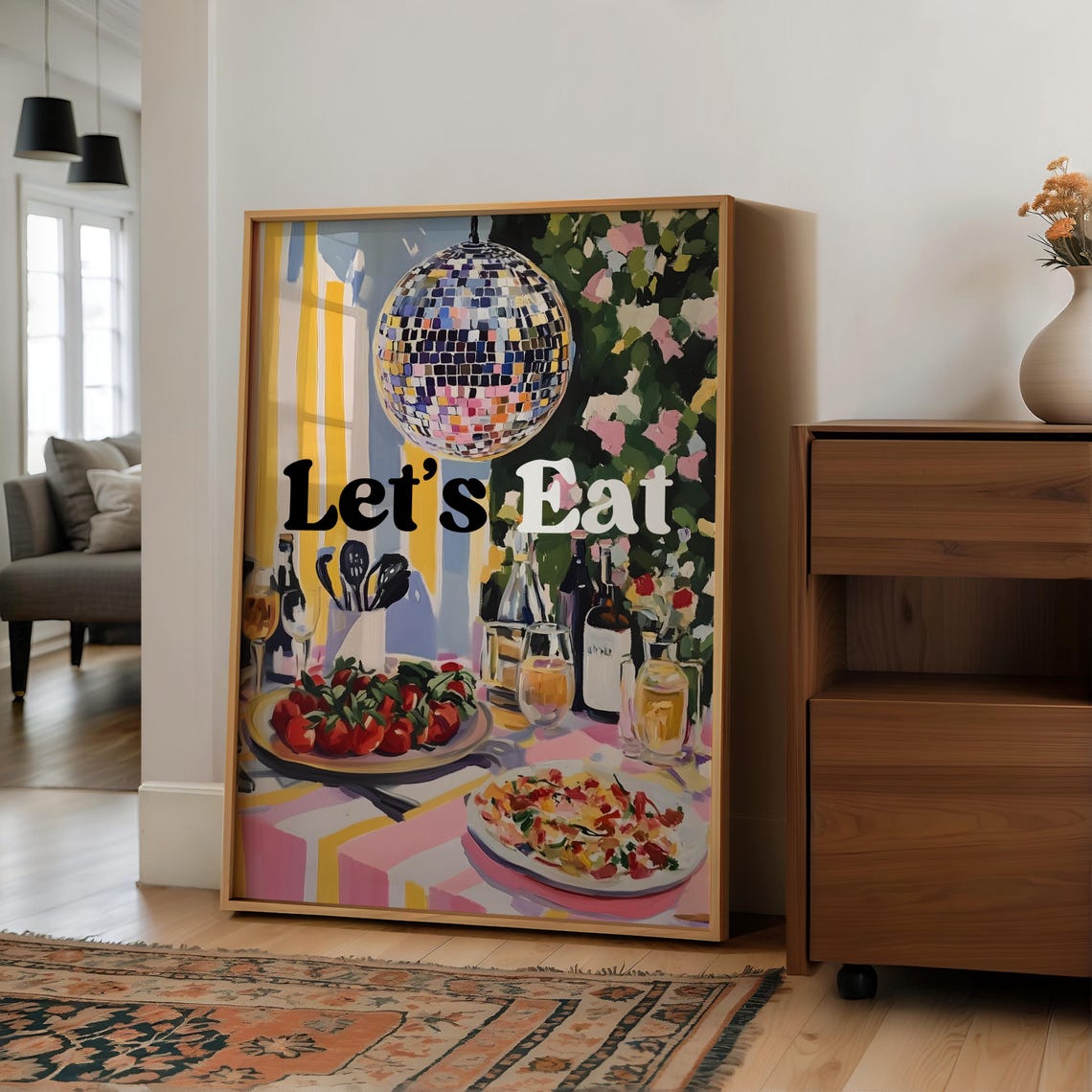 Let's Eat Retro Dinner Party Disco Ball Feast Celebration Poster - Image 2