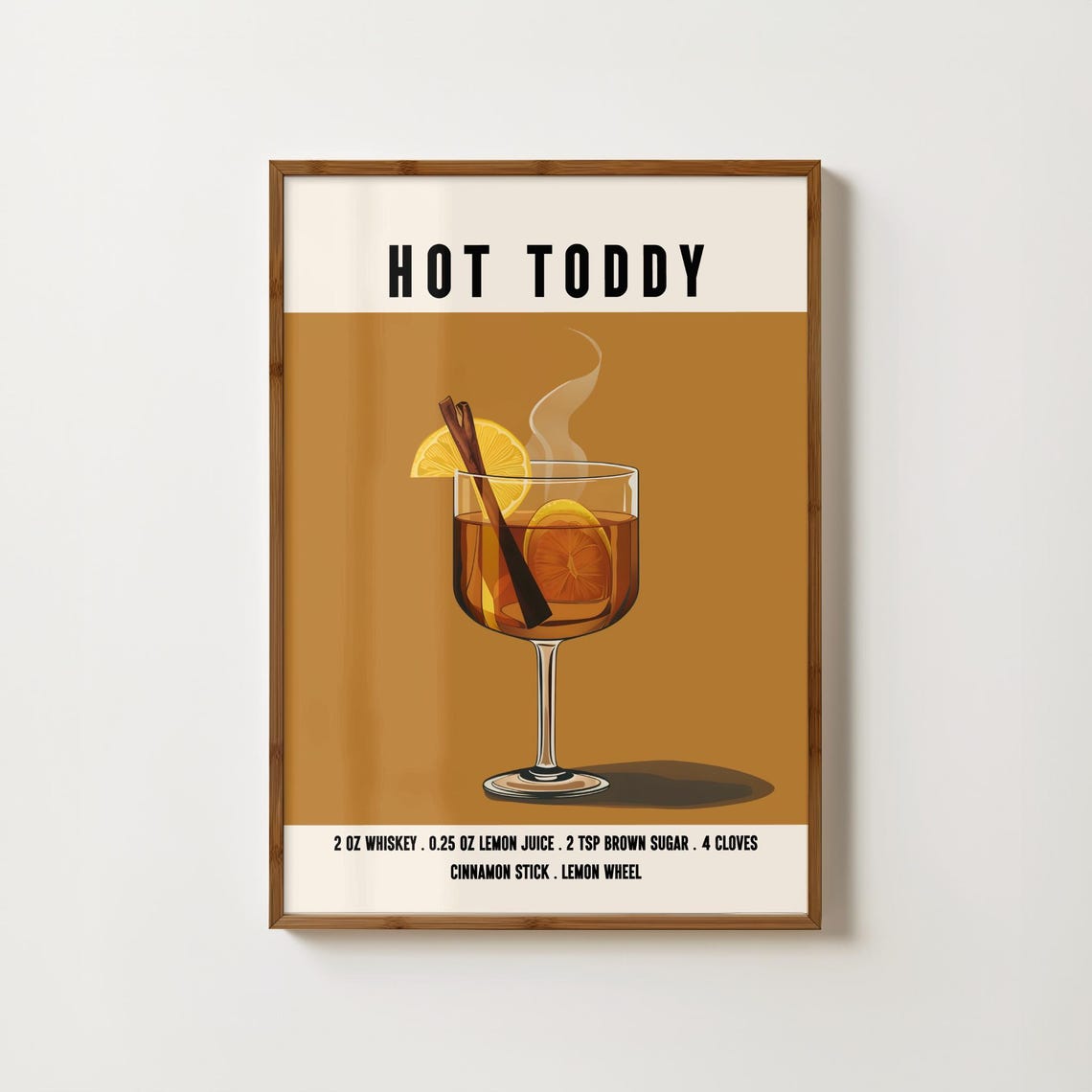 Classic Hot Toddy Whiskey Cocktail Recipe Retro Bar Cart Poster