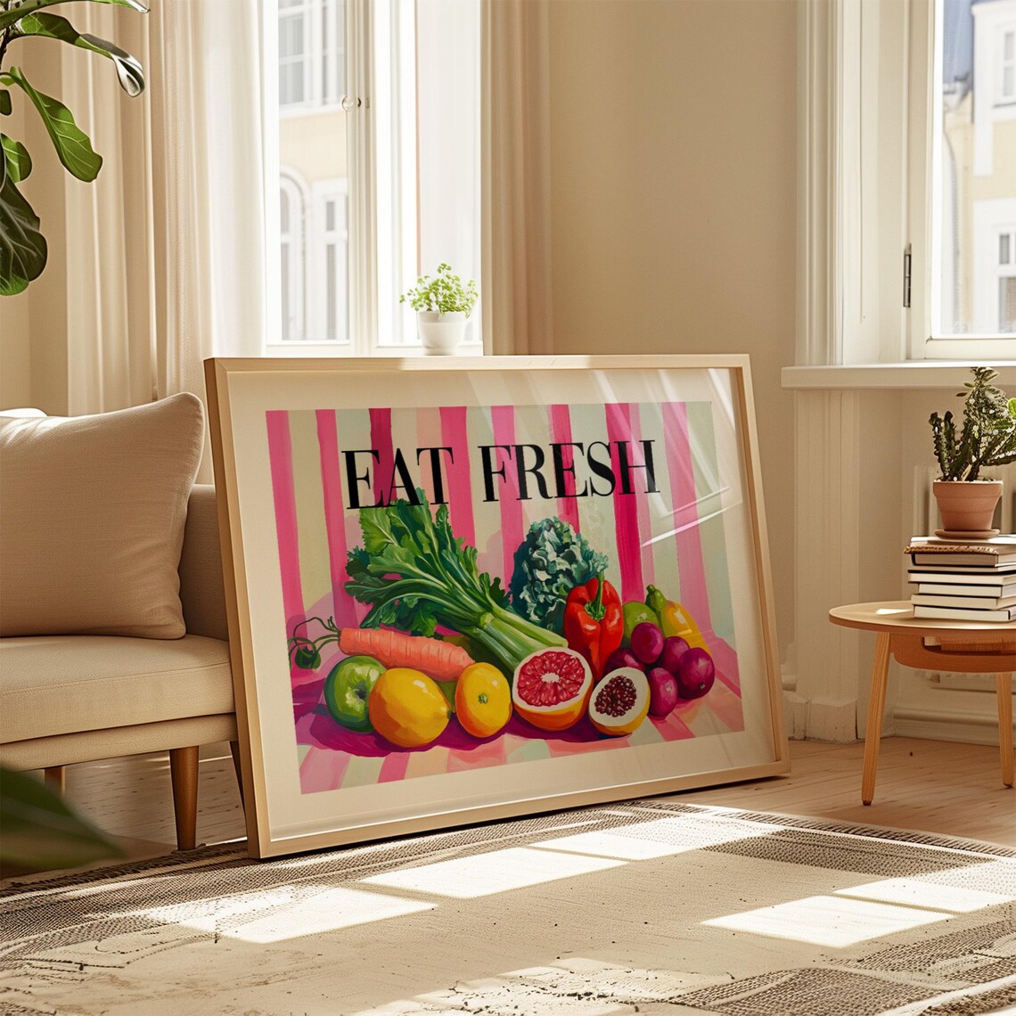 Eat Fresh Food Print Fruit Market Wall Art Vegetable Painting Farmhouse Kitchen Decor Seasonal Eating Poster Eat Your Veggies Vegan Wall Art - Image 3