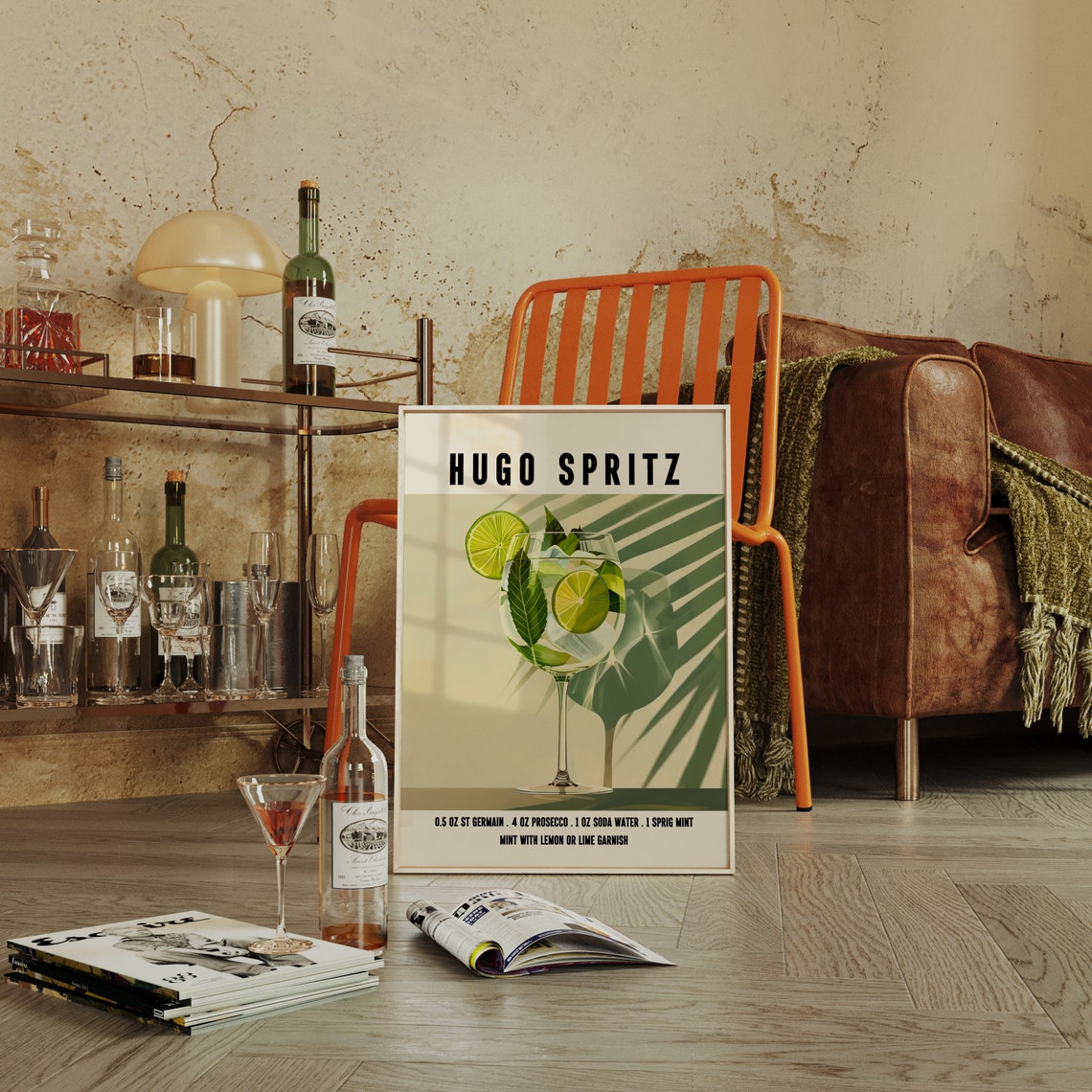 Hugo Spritz Cocktail Recipe Retro Bar Cart Decor Wall Poster - Image 3