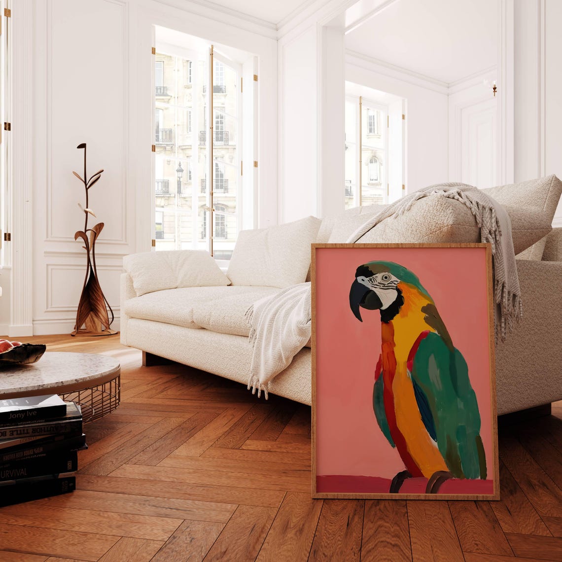 Colourful Macaw Parrot Painting on a Bright Pink Background Poster - Image 2