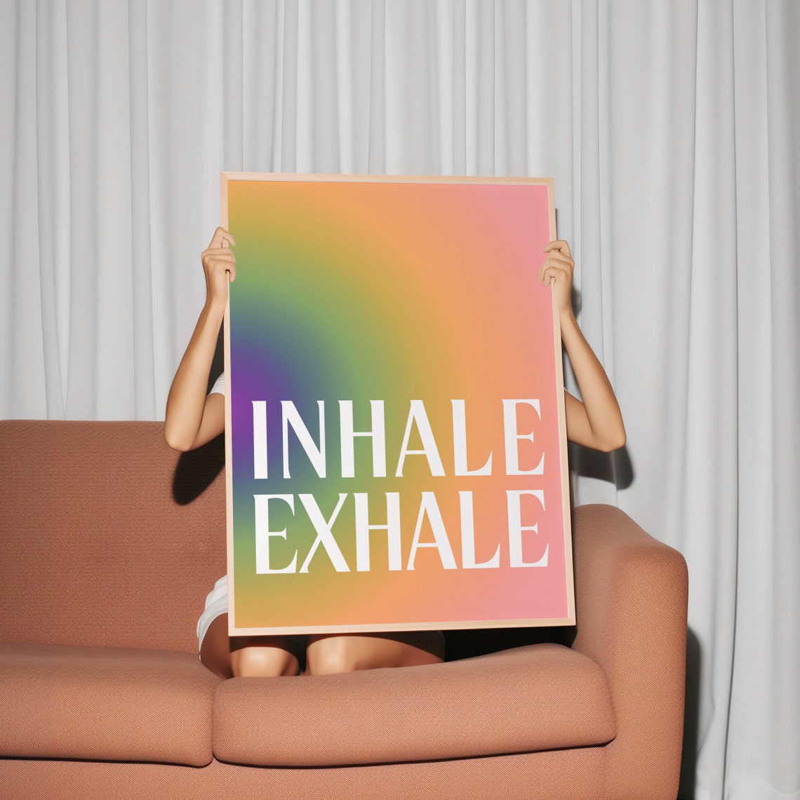 Inhale Exhale Rainbow Gradient Typography Yoga Breathing Poster - Image 2