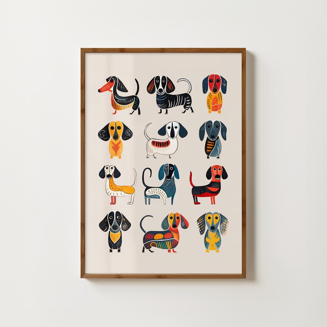 Dachshund Modern Art Print, Doxie Dog Drawing