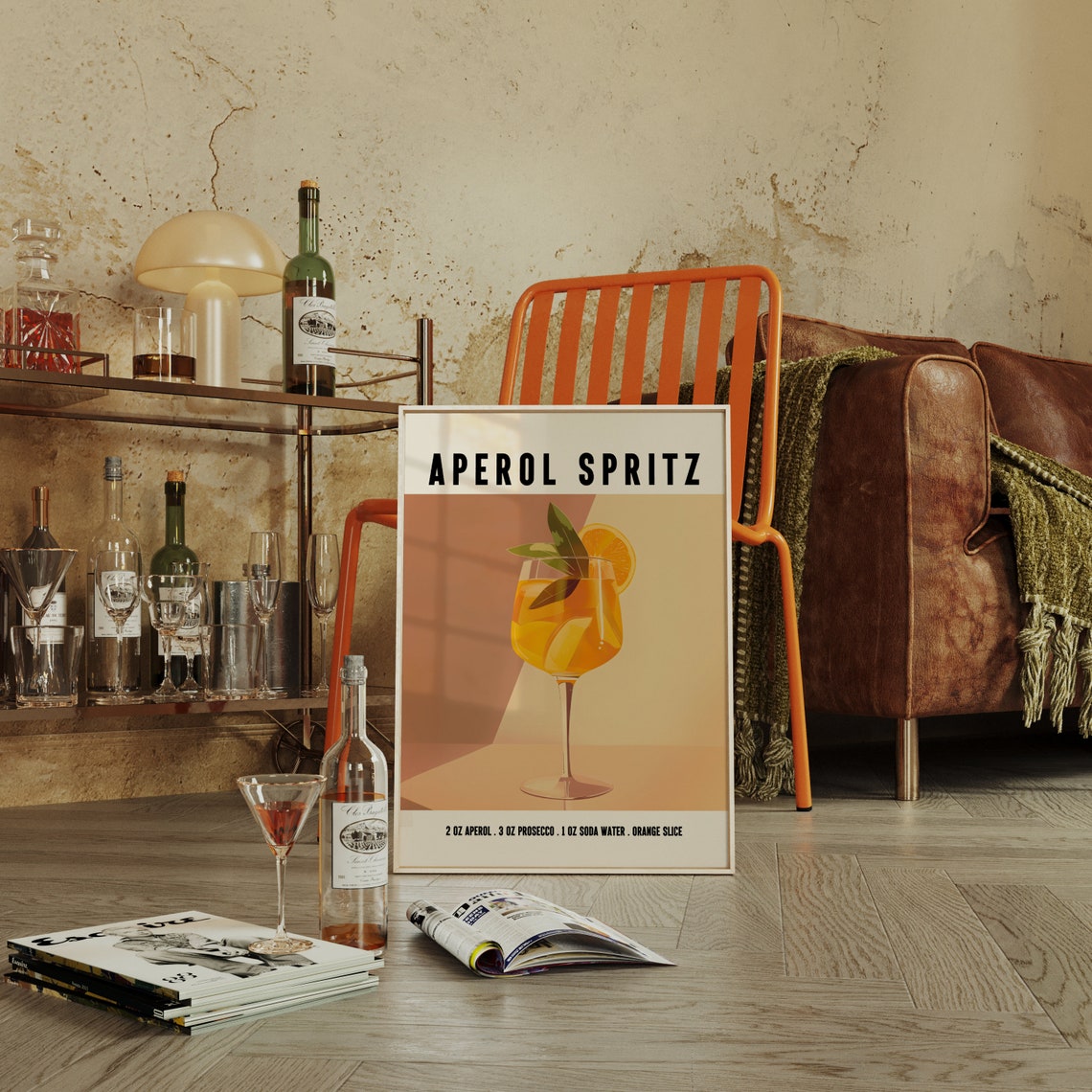Aperol Spritz Orange Cocktail Recipe Warm Sunset Bar Cart Poster - Image 4