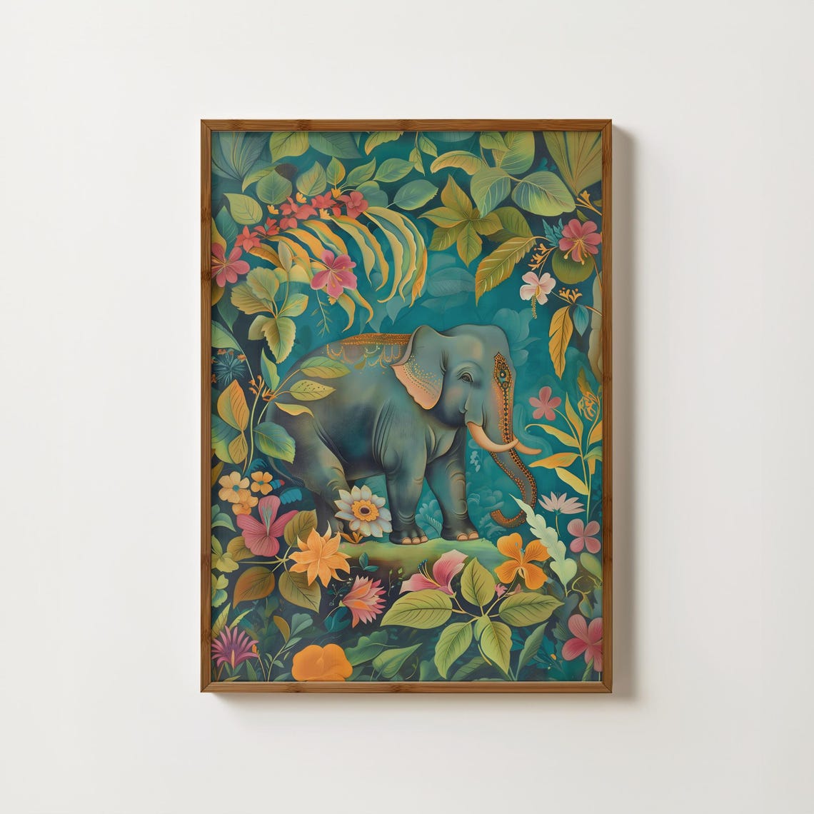 Decorated Elephant In Tropical Floral Jungle Boho Art Poster