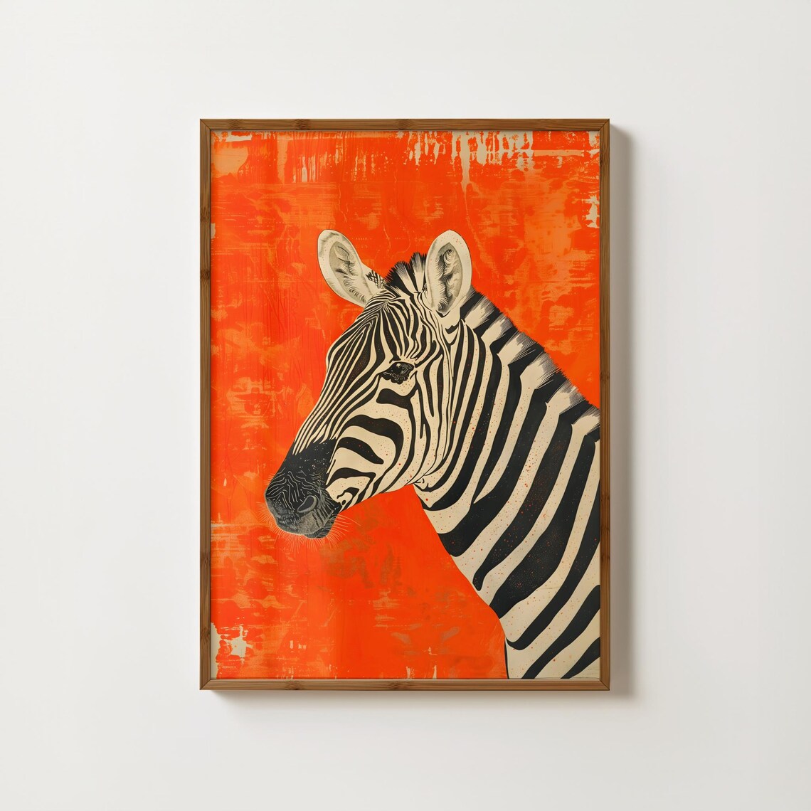 Vintage Orange Zebra Art Print, Safari Wall Decor