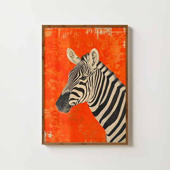 Vintage Orange Zebra Art Print, Safari Wall Decor