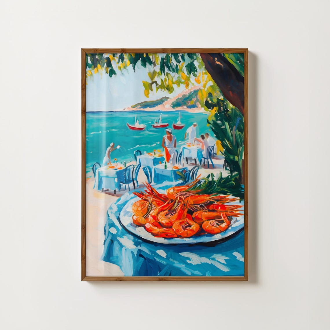 Shrimp Feast French Riviera Seaside Dining Table Painting Poster