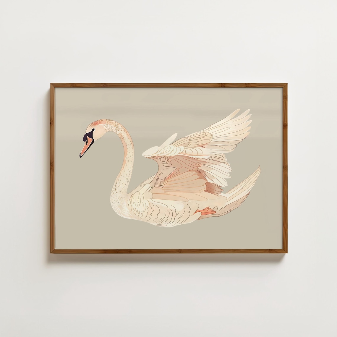 Minimalist Swan Spreading Wings On Calm Neutral Ground Art Print