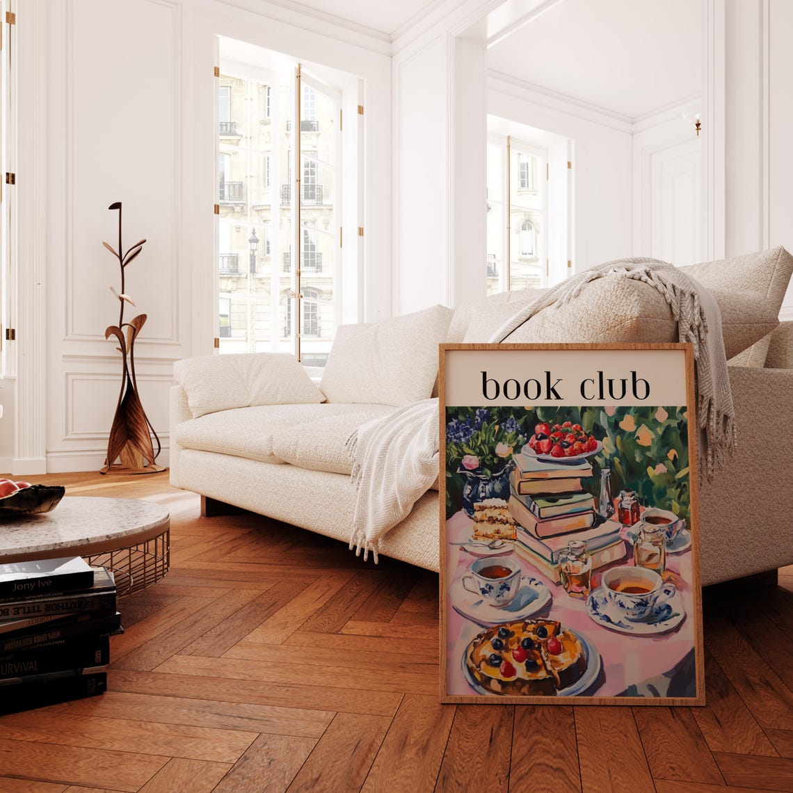 Book Club Garden Tea Party With Books Tea And Cake Art Poster - Image 3
