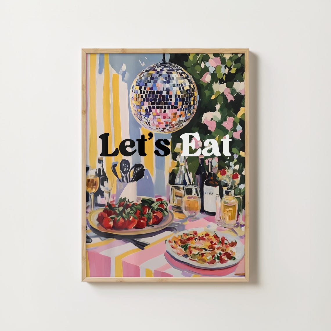 Let's Eat Retro Dinner Party Disco Ball Feast Celebration Poster