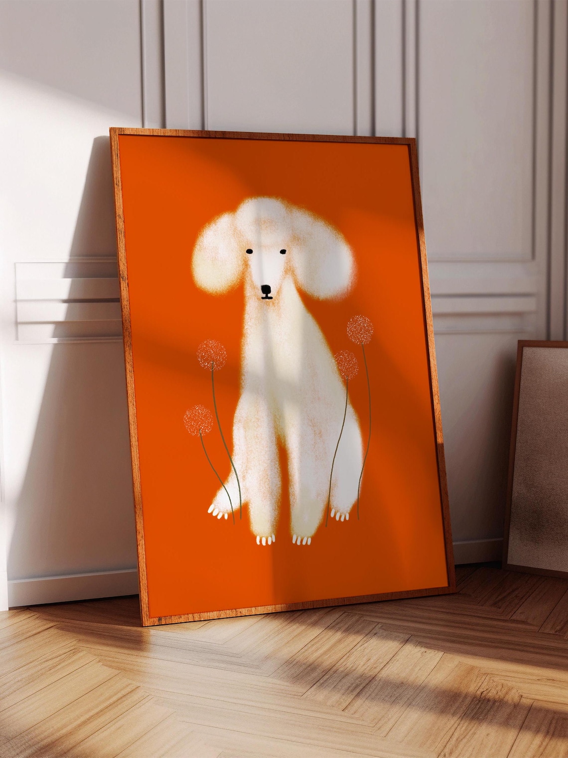 White Poodle Art Print, Dandelion Dog Decor