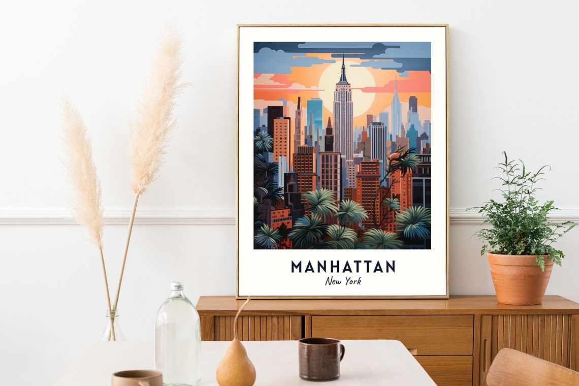 Manhattan New York Skyline Empire State Sunset Retro Travel Poster - Image 2