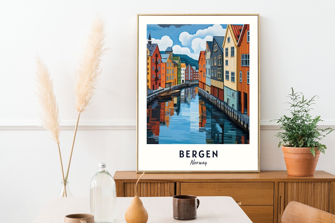 Bryggen Wharf Colorful Hanseatic Houses in Bergen Norway Poster - Image 2
