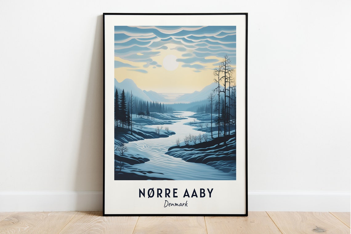 Norre Aaby Denmark Winter River Blue Nordic Landscape Poster