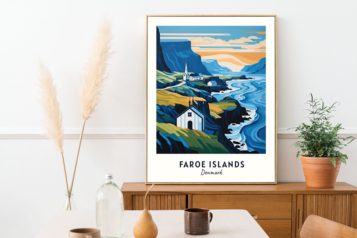 Faroe Islands Denmark Coastal Cliffs Churches Vintage Travel Poster - Image 2
