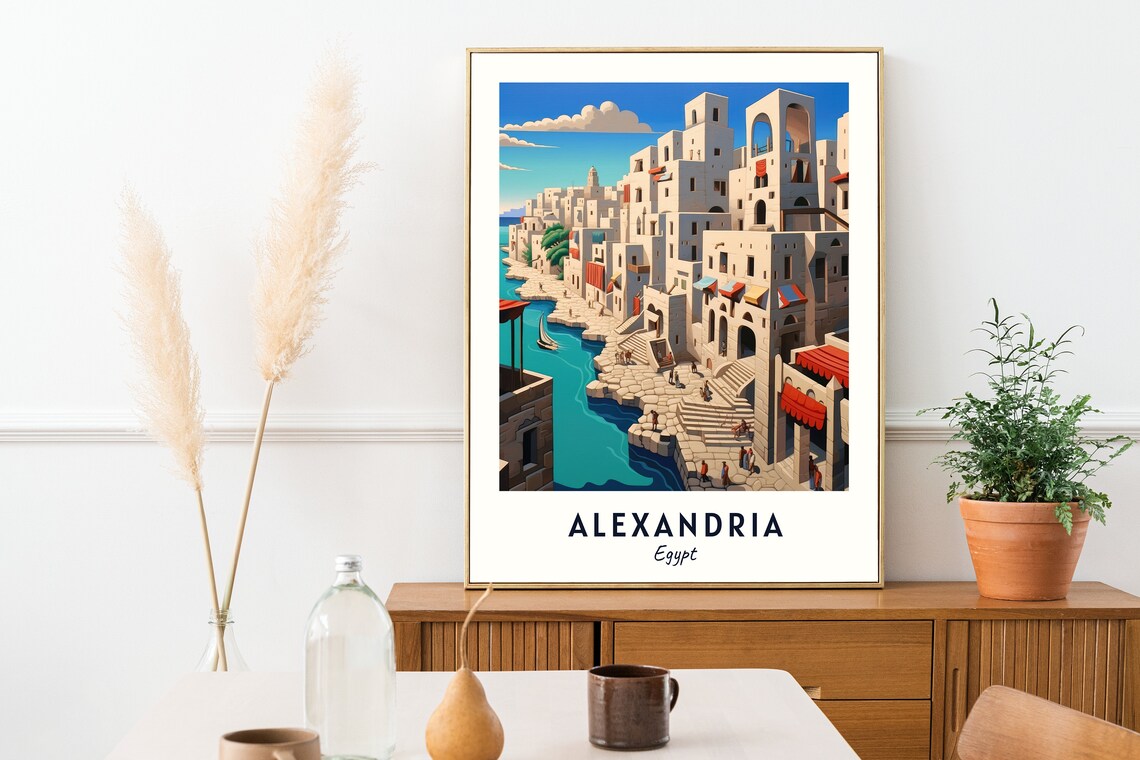 Alexandria White Old Town Waterfront Steps Sea Travel Poster - Image 2