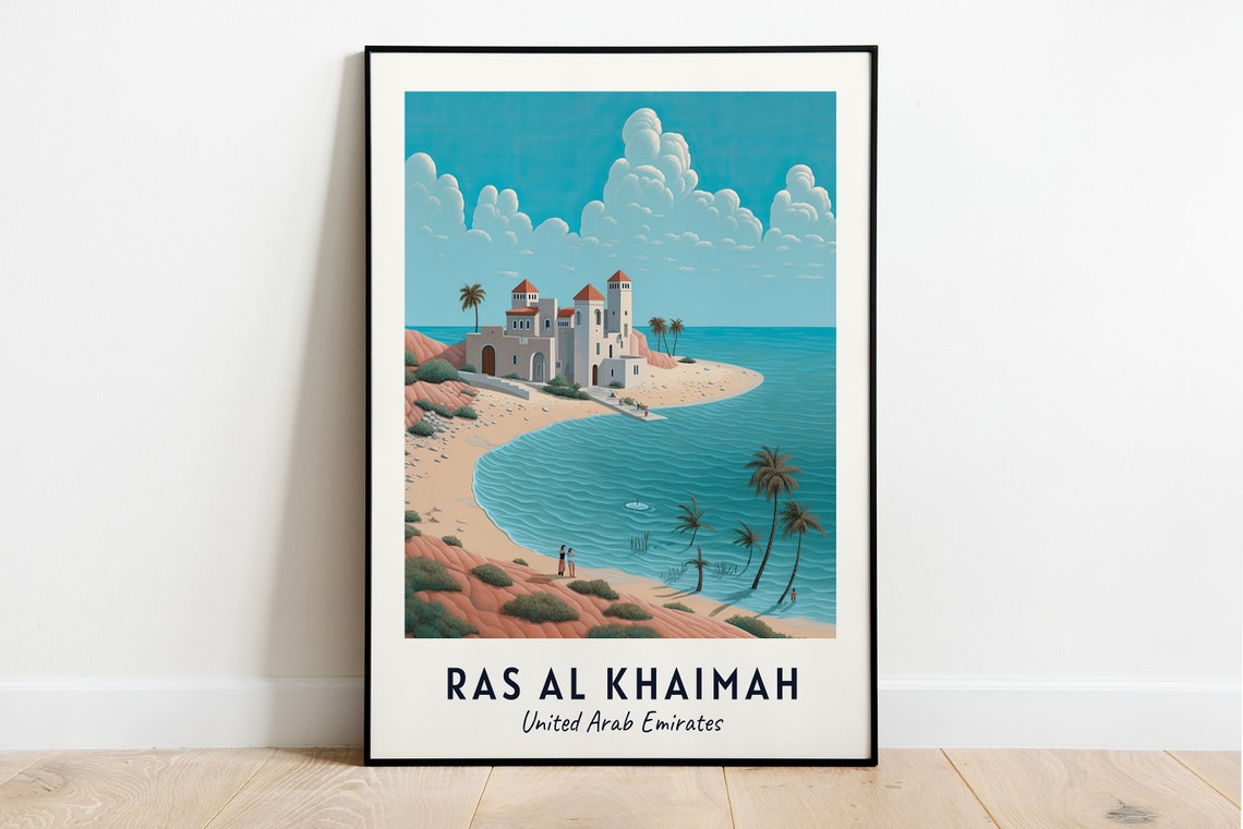 Ras Al Khaimah UAE Coastal Fort On Beach With Palm Trees Poster