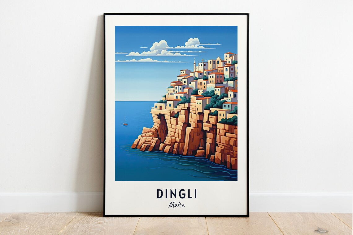 Dingli Malta Cliffside Village Houses Above The Blue Sea Travel Poster