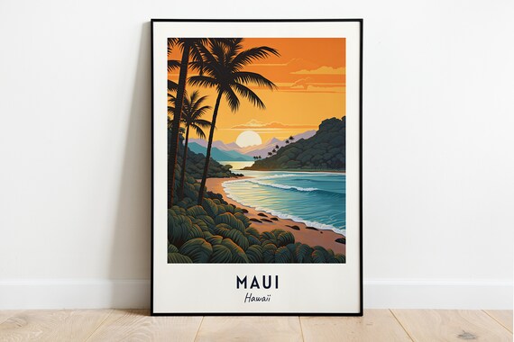 Maui Hawaii Tropical Beach Sunset Palms And Ocean Waves Poster
