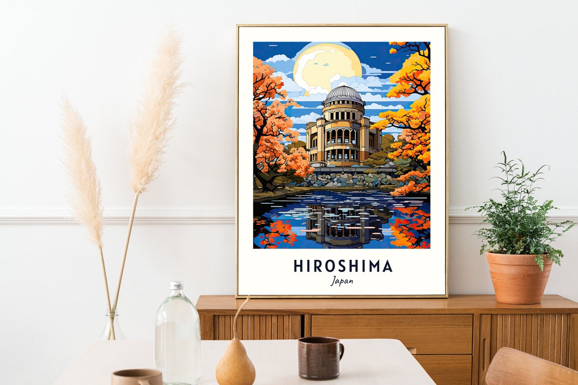 Historic Hiroshima Japan Atomic Bomb Dome Autumn Moonlit River Poster - Image 2