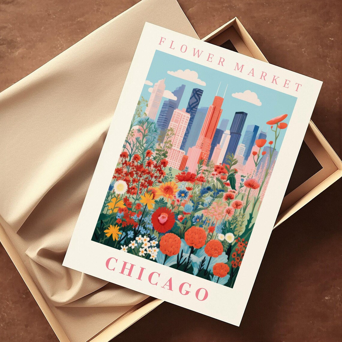 Chicago Flower Market Travel Poster, Floral Illustration - Image 2